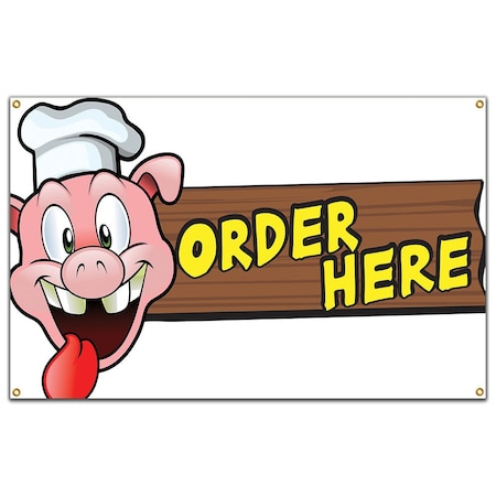 Signmission Order Here Pig Sign Banner Concession Stand Food Truck Single Sided B-96 Order Here Pig Sign19